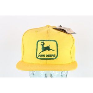 NOS Vintage 70s Louisville MFG Co John Deere Spell Out Snapback Hat Yellow USA